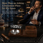 Cigar Ashtrays, Whiskey Glass Tray and Wooden Ash Tray Detachable Outdoor Ashtray for Cigarettes, Gift Set with Cigar Cutter, Great Decor for Home Office Gifts for Men