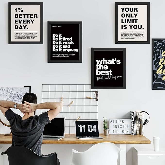 DSHFG Motivational Inspirational Office Wall Art Decor Prints Set of 4, Motivational Wall Decor Trendy Retro Posters for Office Home Decor, 12x16 Unframed