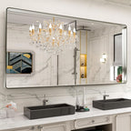 LOAAO 84X32 Inch Brushed Nickel Bathroom Mirror, Rounded Rectangle Silver Metal Frame Mirror, Brushed Nickel, Anti-Rust, Hangs Horizontally or Vertically