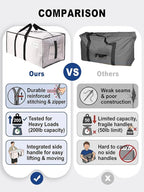 80 Pack Large Strong Moving Bags with Zippers & Carrying Handles - Water-Resistant - Heavy Duty Storage Tote for Space Saving, Fold Flat, Alternative to Moving Box (Semi-Transparent)