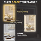 LOAAO 20"x30" LED Mirror for Bathroom, Lighted Bathroom Mirror with Lights, Anti-Fog, Dimmable, Memory Function, Clear Reflection