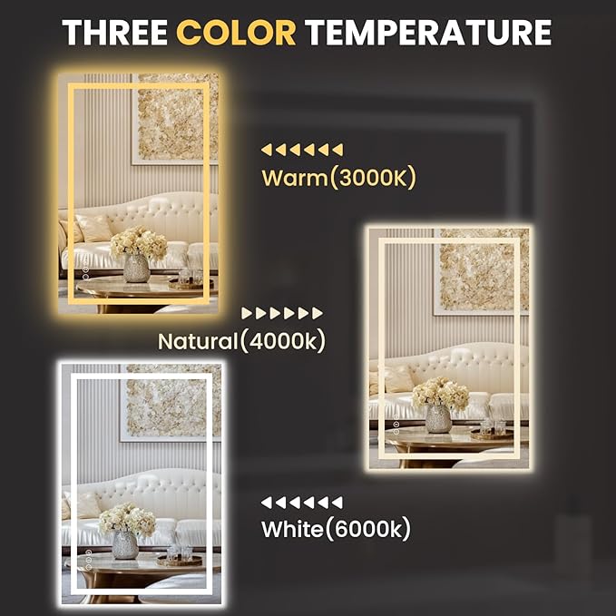 LOAAO 20"x30" LED Mirror for Bathroom, Lighted Bathroom Mirror with Lights, Anti-Fog, Dimmable, Memory Function, Clear Reflection