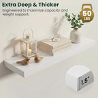 Floating Shelves for Wall 36 in x 9.3 in Deep, Wall Mounted Rustic Wood Shelf with Invisible Brackets for Storage & Display, Living Room Bedroom Bathroom, White, 2 Pack