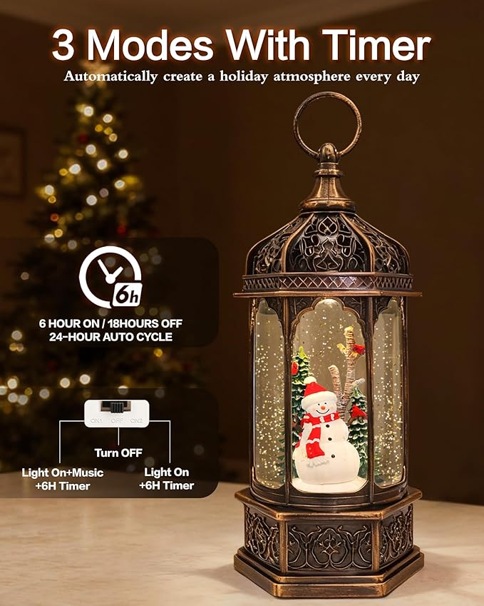 Extra Large Christmas Snow Globes Christmas Lantern, 12.99" Musical Snow Globe with 8 Songs, Snowman Snowglobes for Kids Adults, 6H Timer Dual Power, Lighted Christmas Decorations Indoor Gifts