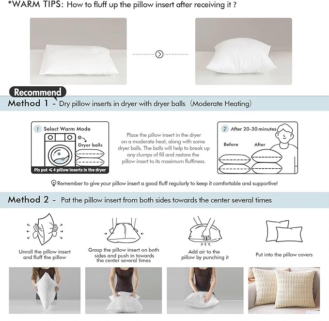 MIULEE Throw Pillows Inserts, Pack of 4 16x16 Inch 100% Virgin Fiber Filling Bed Couch Pillows