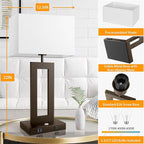 3 Color Temperatures Brown Table Lamps for Bedrooms Set of 2, 22’’ Touch Control Bedside Nightstand Lamps with 2 USB Ports & AC Outlet, Modern Lamp Sets for Living Room, Stepless Dimming, White Shade