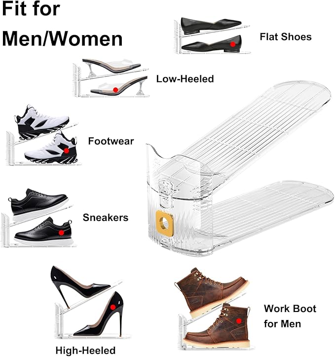 12Pack Shoe Slots Organizer for Closet Shoe Stacker Shoe Rack Organizer for Closet Space Saver Storage Holder Organization (Clear)