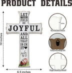 VZVCTFS Baseball Theme Wooden Cross Wall Decor - Let The Field Be Joyful and All That Is In It, Christian Sports Gift with Hook for Bedroom, Game Room, Church, Christmas （6.5x10 Inch）-A10