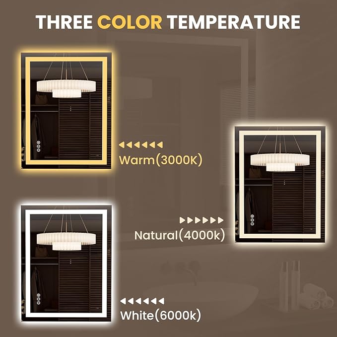 LOAAO 27.6"x35.4" LED Mirror for Bathroom, Lighted Bathroom Mirror with Lights, Anti-Fog, Dimmable, Memory Function, Clear Reflection