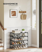 SONGMICS Shoe Rack, 4-Tier Shoe Storage Organizer, Space-Saving, 11.7 x 24.5 x 27.7 Inches, Entryway, Metal Frame, Non-Woven Fabric Shelves, Ink Black ULSH024BH01