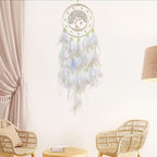 White Dream Catcher Wall Decor Crystal Tree of Life Dream Catchers with Luminous Bead Handmade Feather Dreamcatcher Wall Hanging Ornament for Bedroom Living Room Home Decor