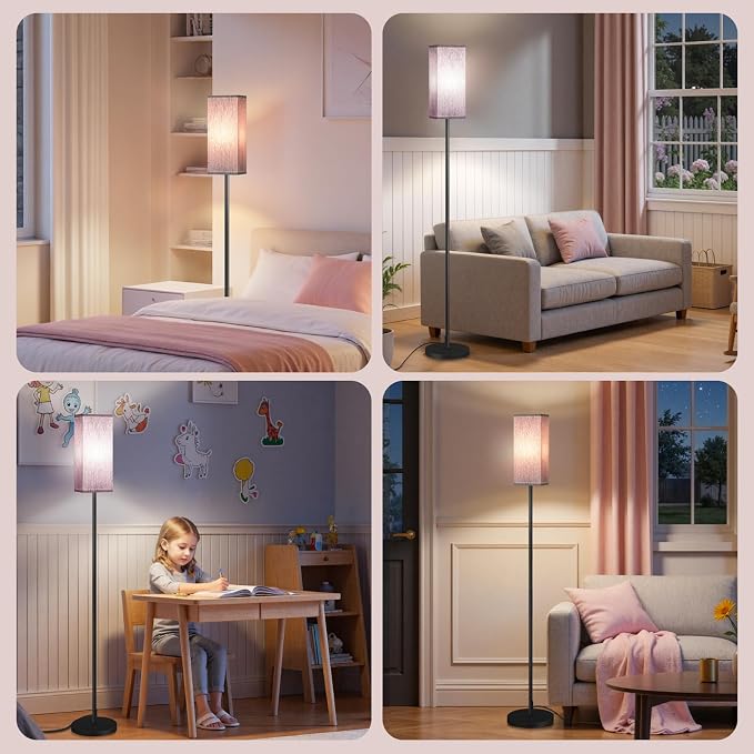 64.6" Floor Lamp, Pole Lamp with Foot Switch, Modern Standing Lamp, Minimalist Freestanding Lamp (Bulb Not Included), for Living Room, Bedroom, ETL Listed, Black and Taro Purple AZ07LD05