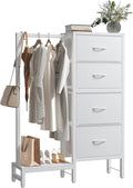 OLIXIS 4 in 1 Storage with Hanging Rack, Clothes Rack Shoes Rack, Bag Hook, Tall Storage Tower, Sturdy Frame for Bedroom Entryway Living Room White