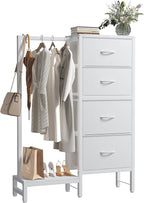 OLIXIS 4 in 1 Storage with Hanging Rack, Clothes Rack Shoes Rack, Bag Hook, Tall Storage Tower, Sturdy Frame for Bedroom Entryway Living Room White