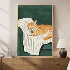 Framed Animal Wall Art for Bedroom Wall, Large Cozy Orange Tabby Cat Canvas Painting for Room Decor, Cute Pet Artwork for Walls, Relaxing Picture Print for Nursery Hallway Wall Decor, 24x36 Inch