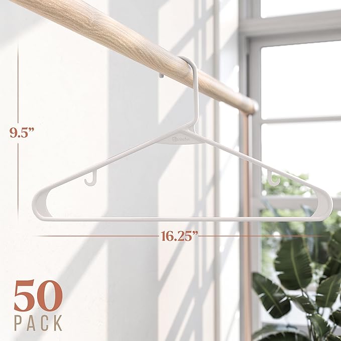 Plastic Hangers 50 Pack White - Clothes Hangers - Makes The Perfect Coat Hanger and General Space Saving Clothes Hangers for Closet - Percheros Ganchos para Colgar Ropa Hangars
