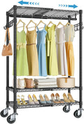 VIPEK R3X Expandable Clothes Rack with Lockable Wheels, 600 lbs Capacity Heavy Duty Rolling Garment Rack with Adjustable Width (2' to 3'5") Shelves, Space-Saving Storage Closet for Small Space (Black)