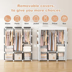VTRIN Portable Closet Wardrobe for Hanging Clothes Closet with Cover, 3 Hanging rods, 6 Storage Shelves and Side Pocket, Diameter 19mm Metal Pipe, Sturdy Free Standing Closet for Bedroom, White