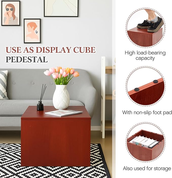 RattanView Wooden Cube Display Pedestal Stand, 15 x 15 x 12 Inch Sculpture Pedestal Stand, Display Riser Column Pillar Easy Assembly Required for Gallery Store Home Wedding Party Event Decor