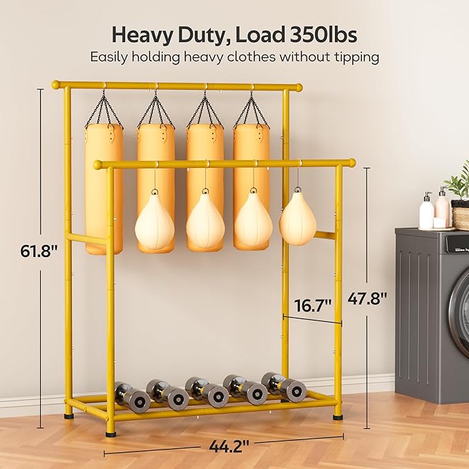 MISSLO Double Rods Garment Rack Heavy Duty Clothing Rack for Hanging Clothes Portable Clothes Organizer for Bedroom, Living Room, Clothing Store (Gold)