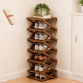 The 9-Tier No-Assembly Bamboo Rack, Folding Bamboo Shoe Rack Organizer with Collapsible Vertical Design, Space-Saving & No-Tool Assembly, for Entryways,Corners,Bedrooms,Balconies (Brown,7)
