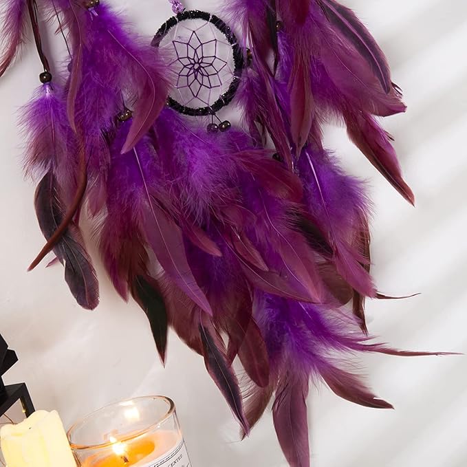 Dream Catcher, Handmade Dreamcatcher with Healing Crystal Stone, Tree of Life Dream Catchers Hanging Ornament for Home Bedroom Birthday Party, Perfect Craft Gift for Kids… (Purple)