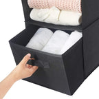 MAX Houser 4-Shelf Hanging Closet Organizer, Space Saver, Cloth Hanging Shelves with 2 Side Pockets, Foldable (Black)