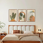 KAIRNE Boho Canvas Wall Art,Abstract Minimalist Room Decor,Tropical Botanical Wall Decor,Mid-Century Geometric Illustrations Set of 3(24”X36”),Botanical Print for Living Room Bedroom Dining Room Decor