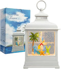 Tropical Beach Vacation Themed Snow Globe Lantern with Music - USB or Battery Powered Light Up Water Lantern with Surfboard Swirling Glitter Water Globe Costal Ocean Decor (Coconut Tree)