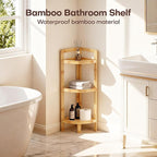 2026 New Bamboo Standing Shelf, 3 Tier Corner Shelf Stand, Free-Standing Shelf Units, Triangular Curved Corner Shelf Stand for Space-Saaving Display Ideal for Bathroom/Kitchen/Living Room Storage