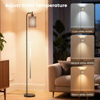SIBRILLE Floor Lamp with Linen Shade, Dimmable Tall Standing Lamp with Remote Control & 3 Color Temperatures, Modern Floor Lamps for Living Room Bedroom Office Corner, 9W LED Bulb Included