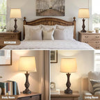 Luvkczc 22" Table Lamp Set of 2 - Vintage Brown Bedside Lamp with Beige Fabric Shade, Dimmable, USB C+A Ports, Nightstand Lamp for Living Room Bedroom (Bulb Included)