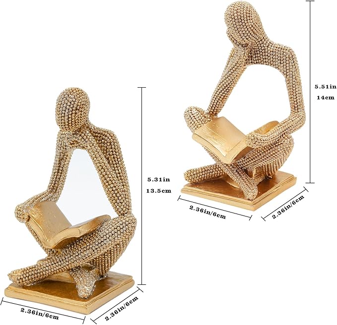Sparkling Gold Reading Women Statue Set, Thinker Sculptures, Abstract Art Ornament, Modern Aesthetic Figurine Decoration for Home Living Room Bedroom Office Shelf Table Desk Bookshelf Decor