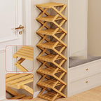 9 Tier Bamboo Shoe Rack, The 9-Tier No-Assembly Bamboo Rack, Foldable Bamboo Shoe Rack, Foldable Vertical Organizer, Vertical Shoe Organizer for Small Spaces (Nature)