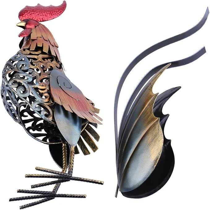 Too-arts Metal Sculpture Carved Iron Rooster Home Furnishing Artwork Craft Gifts