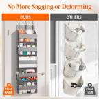 Lifewit 1 Pack Over the Door Organizer, Clear Window Hanging Storage with 4 Side Pockets, Anti Tilt 40 lbs Load Behind Door for Pantry, Nursery, Bathroom, Bedroom, Dorm, 5 Section, Light Gray