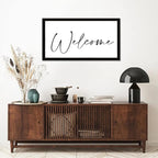 Rustic Chic Style 12x22in Farmhouse Wood Sign with Encouragement Quote Welcome Family Lettering Black Frame Wooden Plaque for Washroom Farmhouse Porch Cottage Wall Decor Birthday Housewarming Gift
