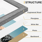 Vittanly 15 Pack Picture Frames Collage Wall Decor for Mounting or Tabletop Display, Gallery Frame Set for Family, Multi Sizes Including 3pcs 8x10, 6pcs 5x7, 6pcs 4x6, Black, Brown and Grey