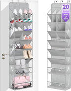 MISSLO Clear Over the Door Shoe Organizer Large Deep Pockets Hanging Shoe Rack for Closet Fit 20 Pairs Shoe Holder for Sneakers Boots Storage，Grey