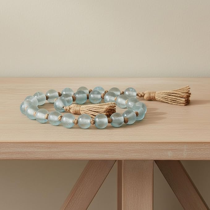 Elegant Glass Beads Garland Accent for Home Decor and Bathroom - Layered Surface Accent for Office, Room and Living Room - Modern Shelf and Coffee Table Decor for Curated Spaces - 2", Blue