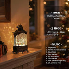 Christmas Snow Globes Snowman Snow Globe Lantern, Lighted Christmas Decorations Indoor for Home with Music Timer Glitter, Deer Cardinal Scene Musical Festival Gifts, USB & Battery Operated