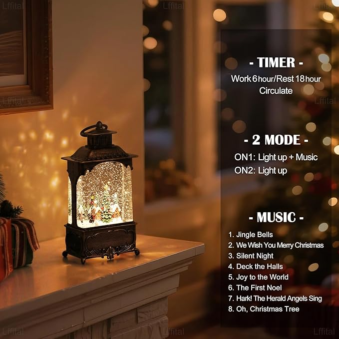 Christmas Snow Globes Snowman Snow Globe Lantern, Lighted Christmas Decorations Indoor for Home with Music Timer Glitter, Deer Cardinal Scene Musical Festival Gifts, USB & Battery Operated