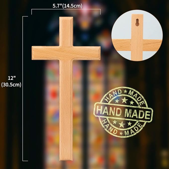 ARCHOBAN Wooden Crosses Wall Decor, 12 Inch Catholic Wall Cross Decorations for Home, Light Brown
