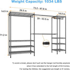 Ulif E11 Heavy-Duty Garment Rack, Metal Freestanding Clothes Rack and Closet Storage Organizer System with 8 Shelves and 4 Hanger Rods, (73.2-97.6)" W x 14.5" D x 71.2" H, Load 1034 LBS, Black