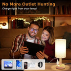 Small Bedside Table Lamp with AC Outlet, Natural Wood Base & Linen Shade, Mini Cute Cozy Warm White Nightstand Boho Lamp, Study Desk Night Stand Light for Bedroom, Kitchen, Nursery, Living Room