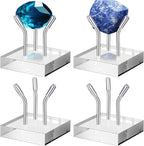 Weysat 4 Pack Clear Acrylic Display Stand, Metal 3 Peg Rock Display Easel Stands for Fossil Coral Crystal Geodes Rock Mineral Agate Small Collectibles Acrylic Holder