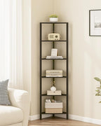 TUTOTAK Corner Shelf, 6-Tier Corner Bookshelf for Small Space, Narrow Display Corner Shelf Stand with Storage Rack, for Living Room, Bedroom, Black BS05BK006