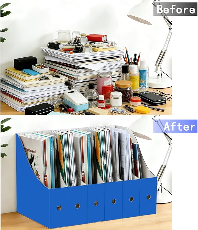 Limitliho 12 Pack Blue Cardboard Magazine Holder for Desk, Book Bins for Classroom Library,Office,Home, 10.6" H x 10.2" L x 3.5" W in Magazine File Holder