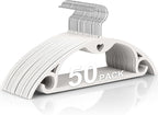 Plastic Hangers 50 Pack: No Shoulder Bumps Ultra Thin Clothes Hanger for Space Saving, Suits, Heavy Duty Coat Clothes Shirt Dress White