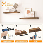 HOOBRO Floating Shelves for Wall, Wall Mounted Shelf Set of 2, 31.5" Hanging Shelf with Invisible Brackets, for Wall Storage in Bathroom Bedroom Kitchen Living Room Office, Rustic Brown BF80BJP201